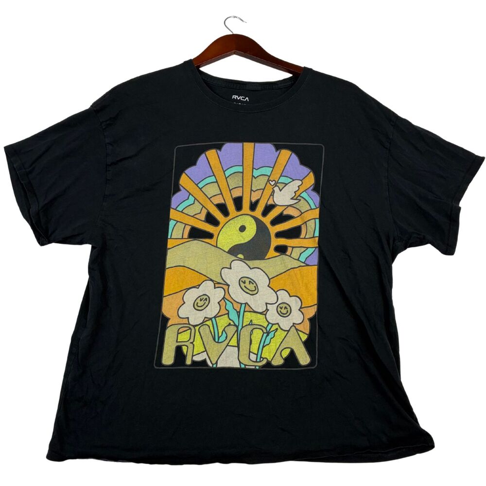 RVCA The Balance of Opposites T-Shirt Men's M Black Yin Yang Floral Graphic Tee